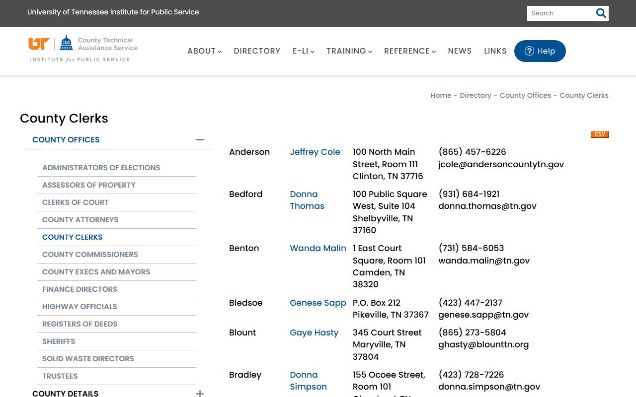 Anderson County Court Docket clerk directory resource