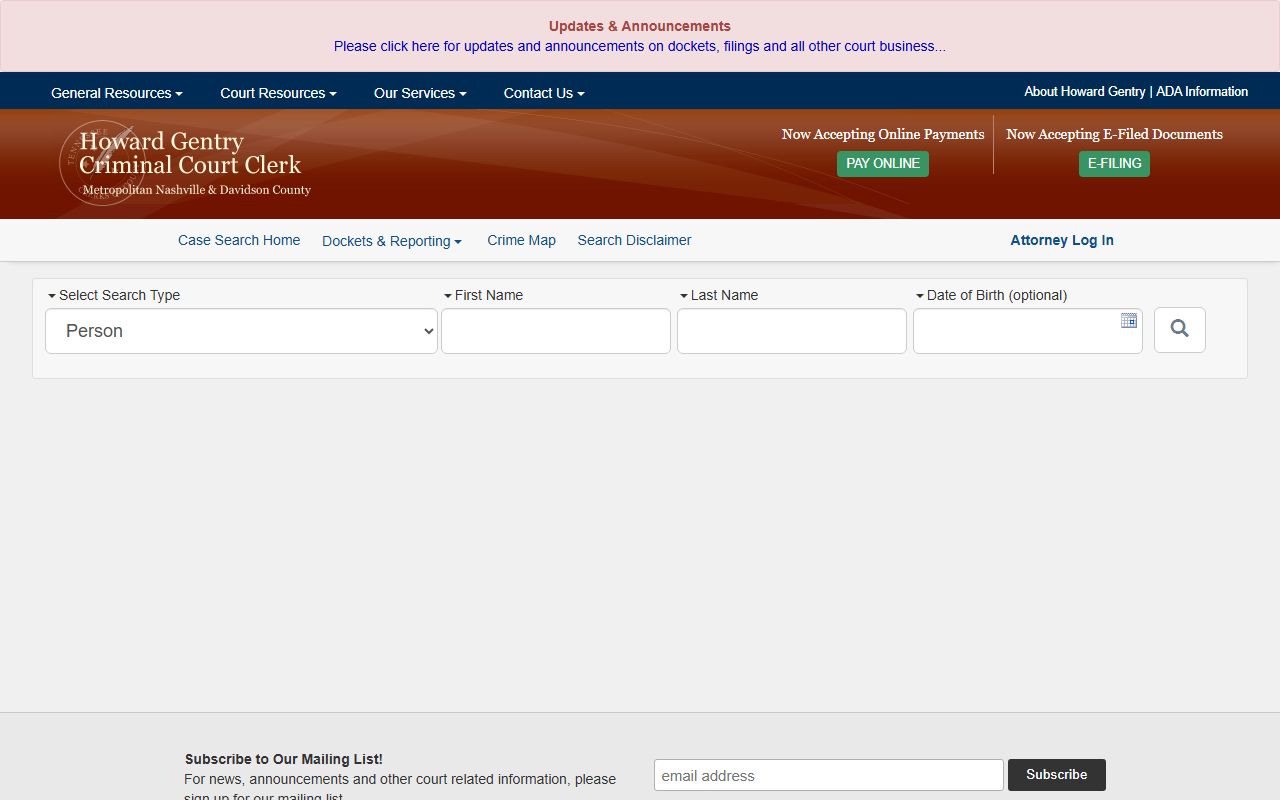 Nashville Court Docket at Davidson County Criminal Court Clerk