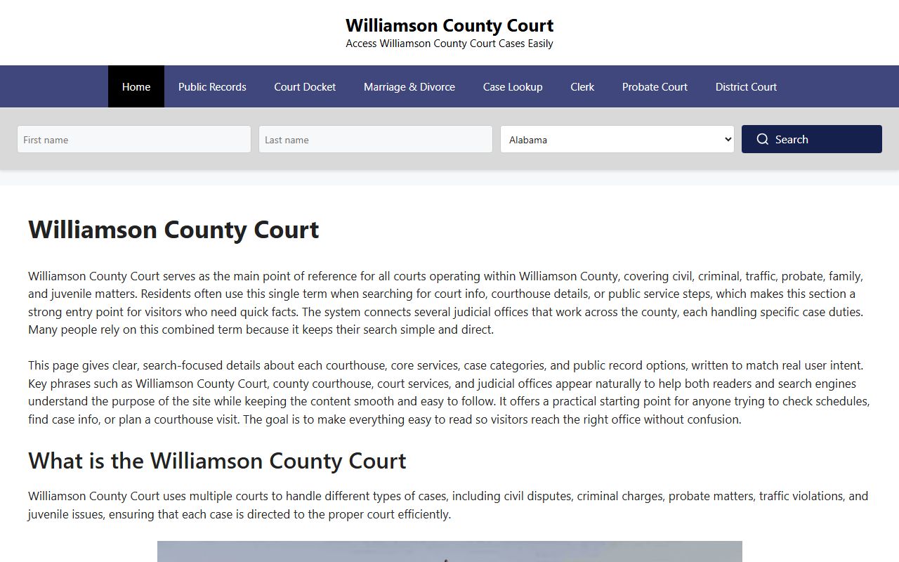 Williamson County Court Docket records from the county courts source