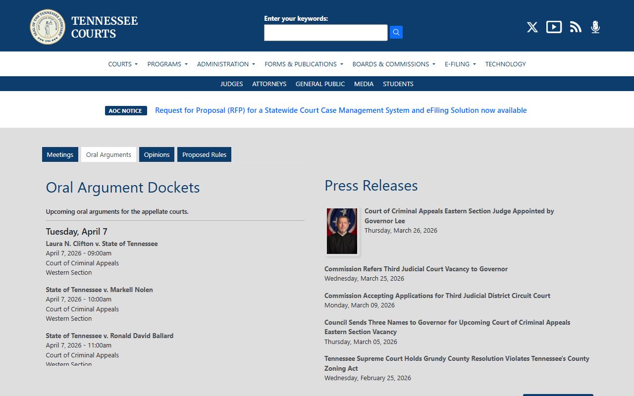 Tennessee Court Docket research resources for archived and public court records